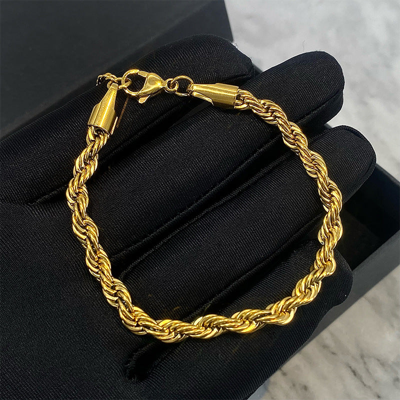 Hip hop gold Fried Dough Twists chain thick bracelet small jewelry chain