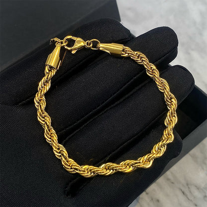 Hip hop gold Fried Dough Twists chain thick bracelet small jewelry chain